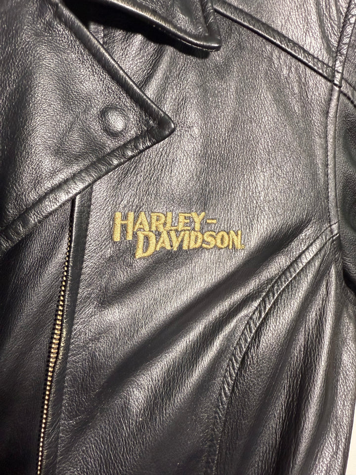 Harley Davidson Real Leather 90s Short Trench Coat