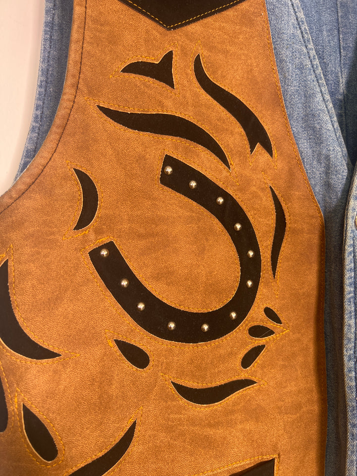 Rivergold Cowboy Leather & Denim Vest
