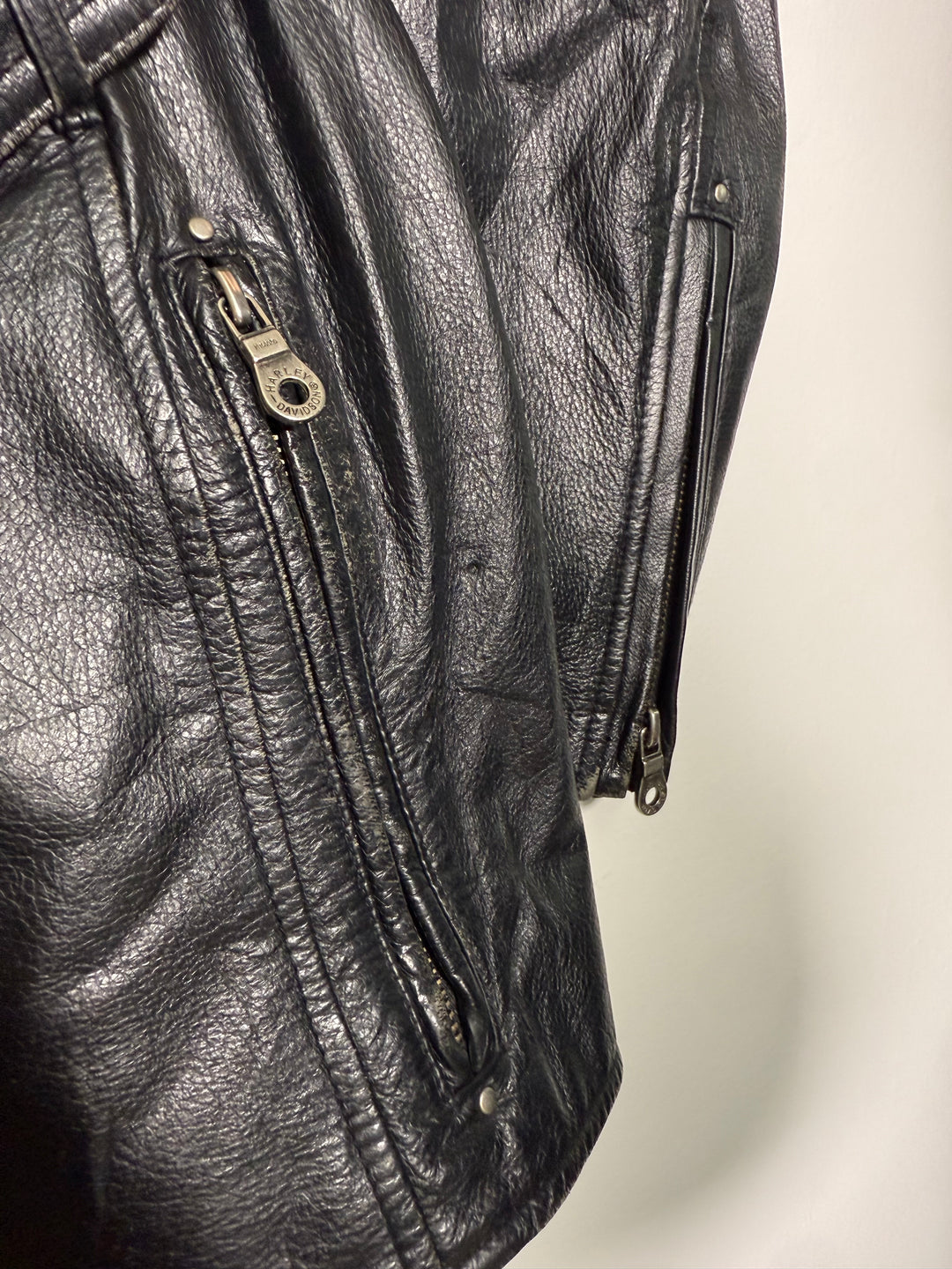 Harley Davidson Real Leather 90s Short Trench Coat