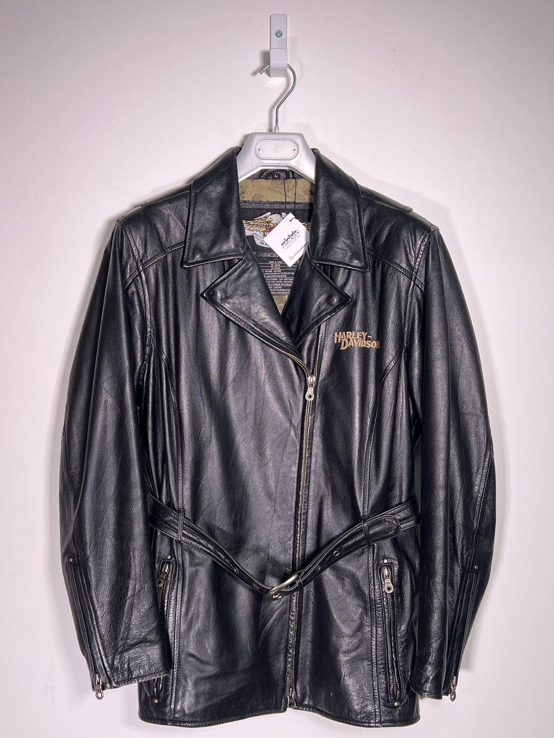 Harley Davidson Real Leather 90s Short Trench Coat
