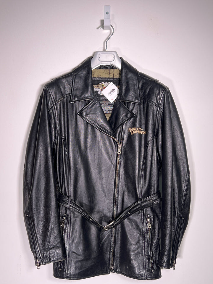 Harley Davidson Real Leather 90s Short Trench Coat