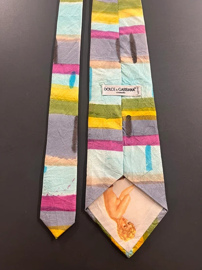 90s Dolce & Gabbana Brushed Print Silk Tie