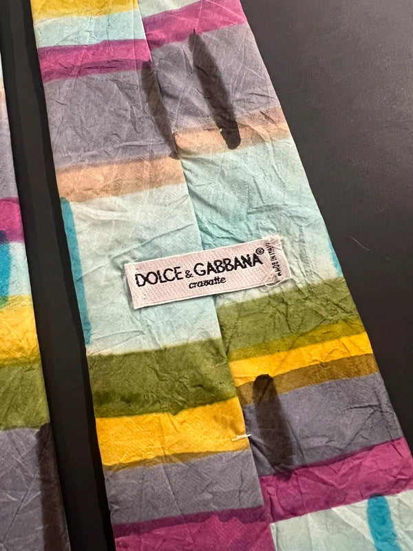 90s Dolce & Gabbana Brushed Print Silk Tie