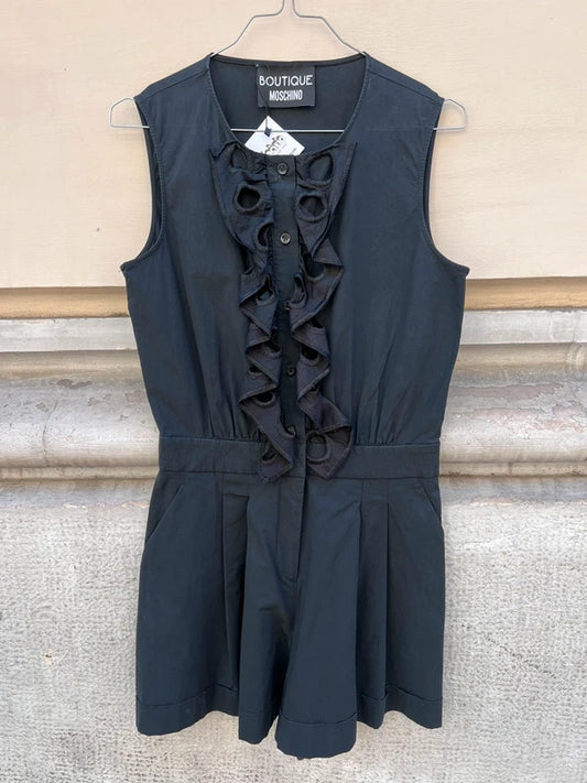Y2K Moschino Pleated Romper Black Jumpsuit Dress