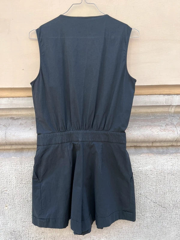 Y2K Moschino Pleated Romper Black Jumpsuit Dress
