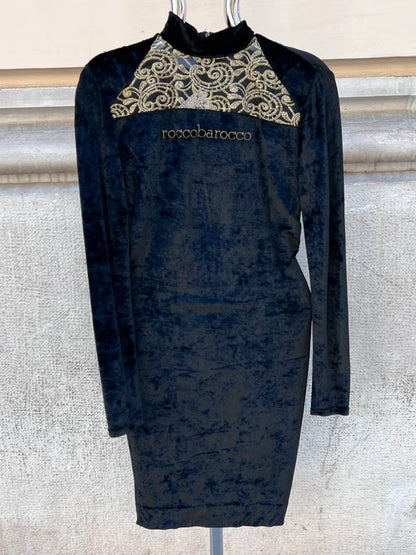 90s Roccobarocco Black Velvet Dress
