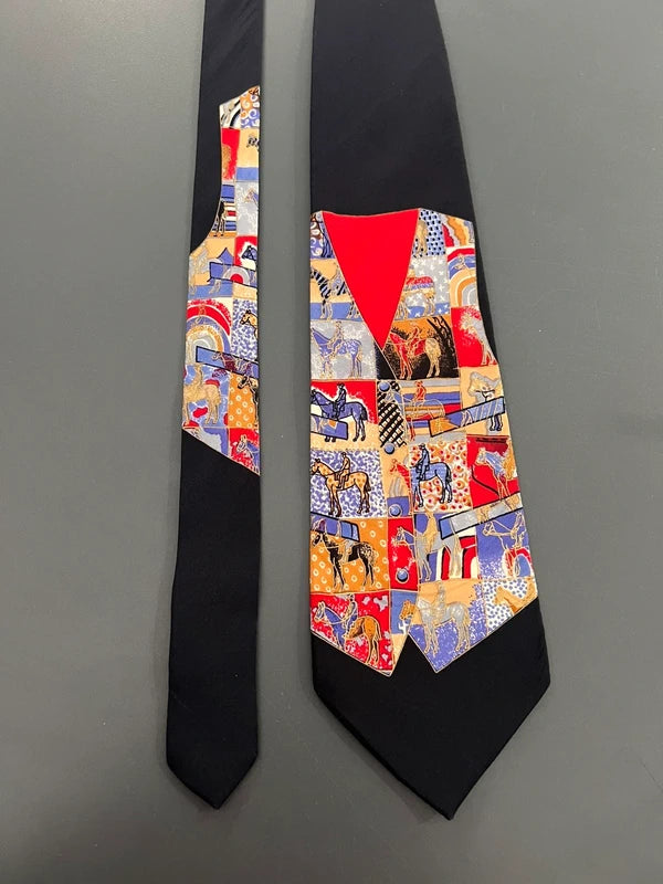 80s Gucci Patchwork Vest Design Silk Tie