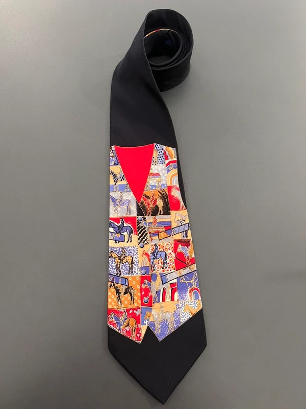 80s Gucci Patchwork Vest Design Silk Tie